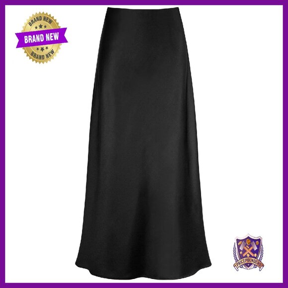 Dresses & Skirts - Satin High Waisted Maxi Skirt Hidden Elastic Waistband A-Line Long